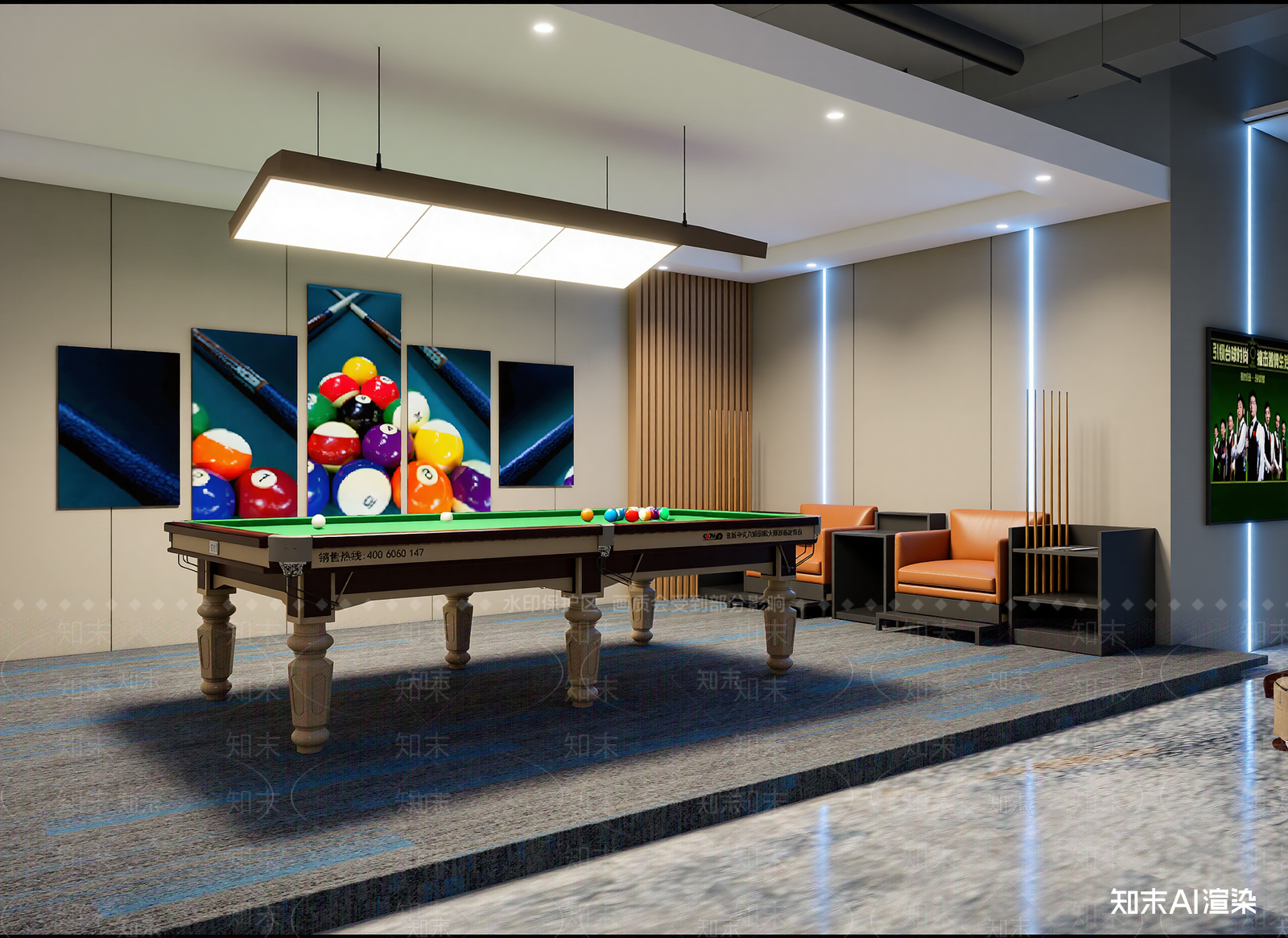 现代台球室3D模型下载【ID:1214111496】