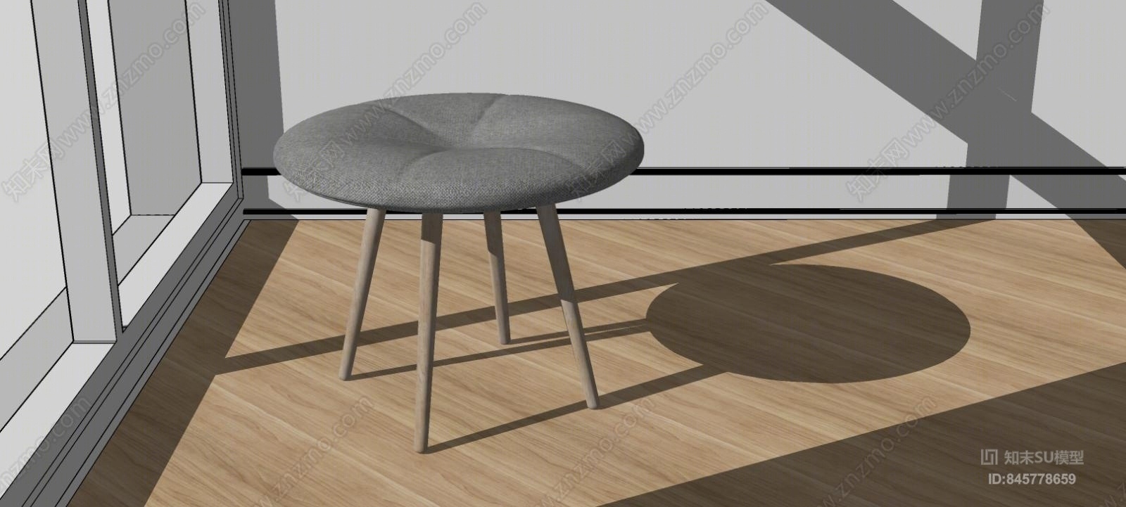 现代简约木制布艺小圆凳SU模型下载【ID:845778659】