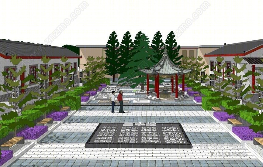 现代乡村广场SU模型下载【ID:533820869】