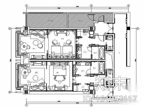 [北京]某品牌连锁五星级度假酒店样板房施工图施工图下载【ID:161952117】