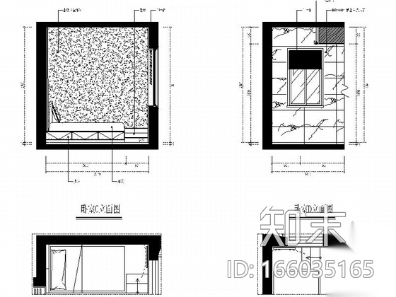 [福建]小户型一室一厅简约风格室内装修施工图（含效果）施工图下载【ID:166035165】