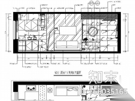 [福建]小户型一室一厅简约风格室内装修施工图（含效果）施工图下载【ID:166035165】