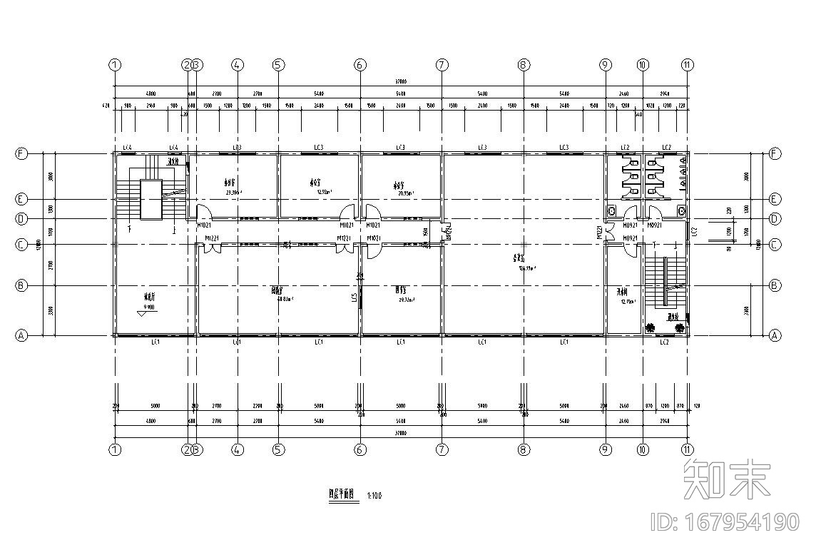 4层办公楼建筑设计平面图施工图下载【ID:167954190】