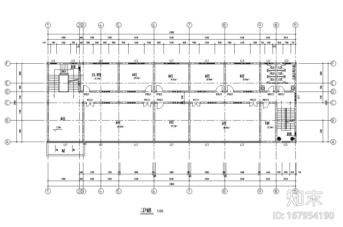 4层办公楼建筑设计平面图施工图下载【ID:167954190】