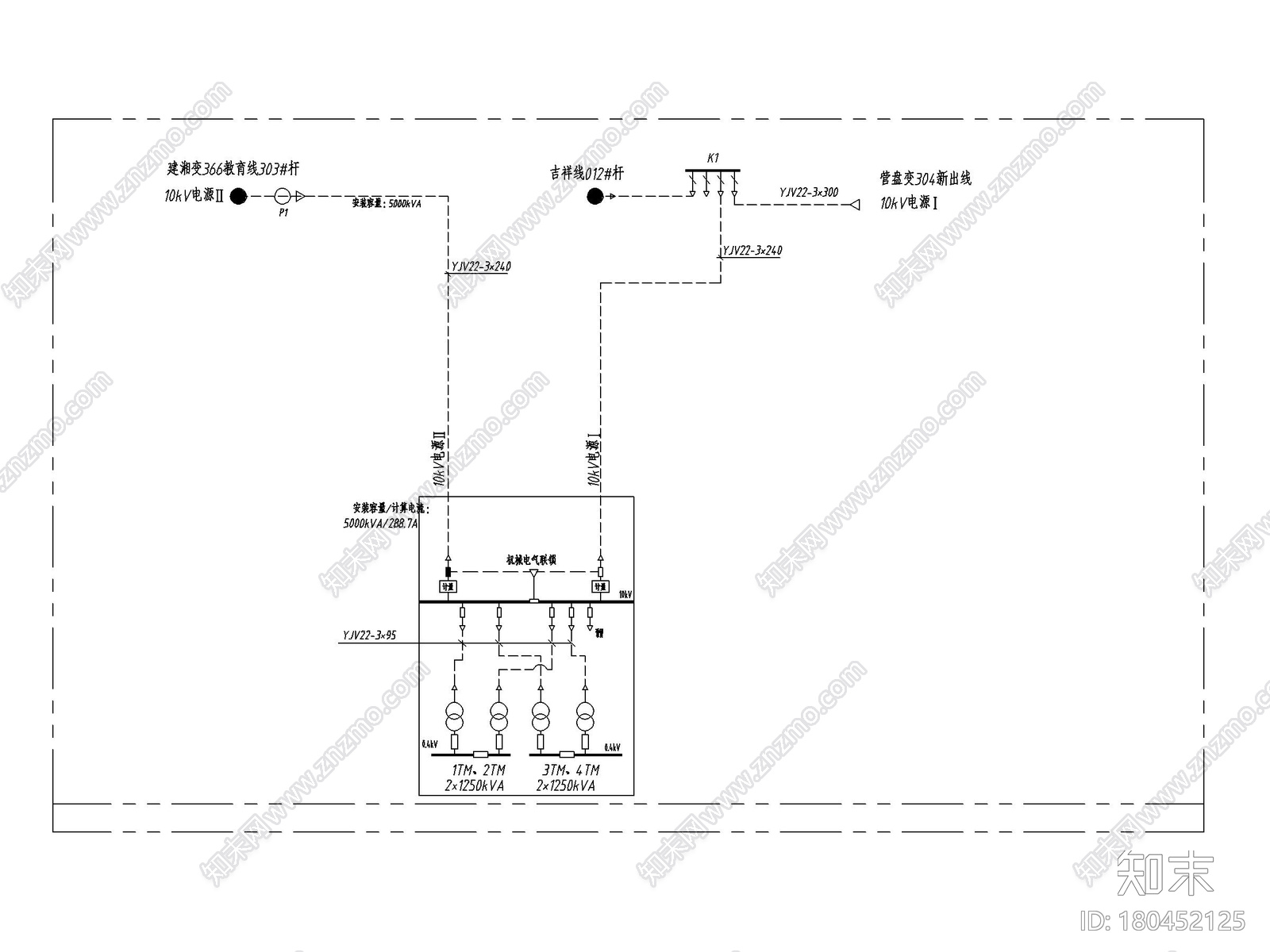 [湖南]青少年宫专变中心配电图纸cad施工图下载【ID:180452125】