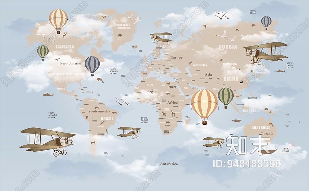 儿童房飞机壁纸贴图下载【ID:948188300】