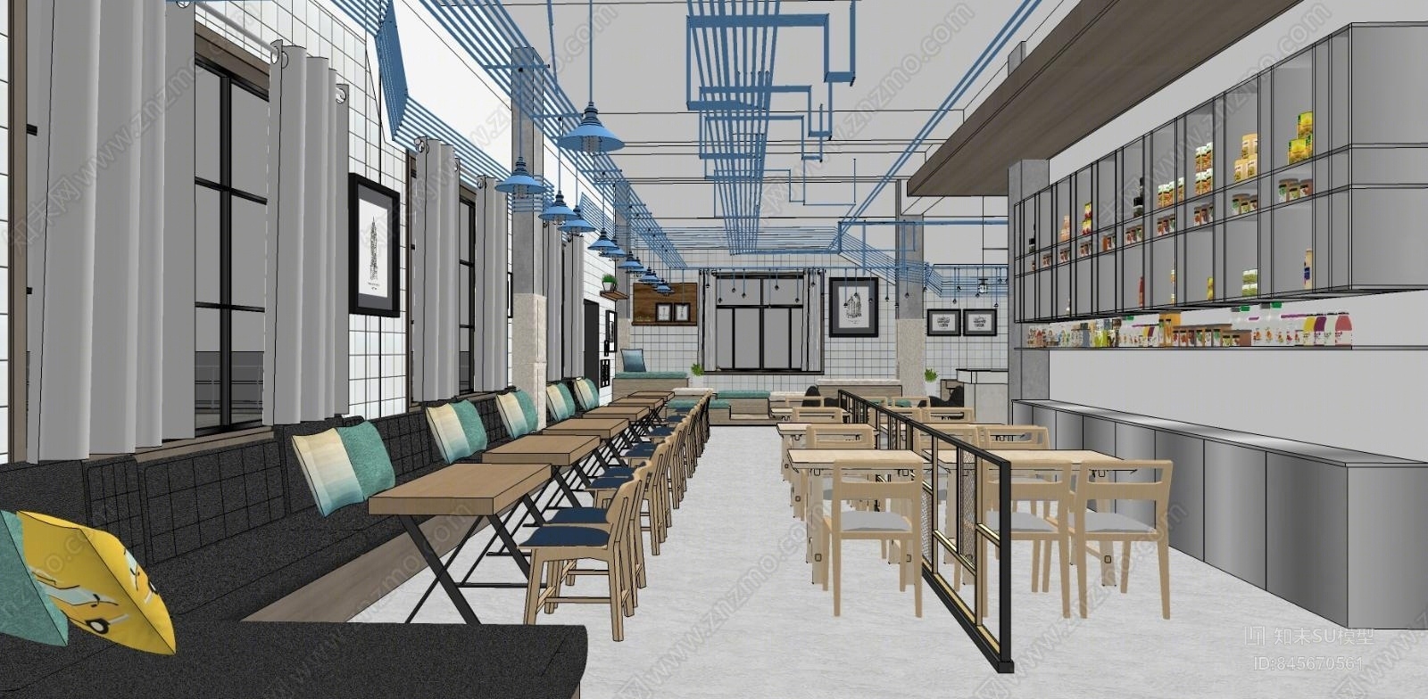 工业风大型餐厅SU模型下载【ID:845670561】