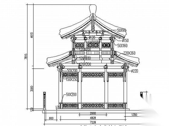 [仿古建]八柱重檐八角凉亭及曲桥组合施工图施工图下载【ID:160733198】