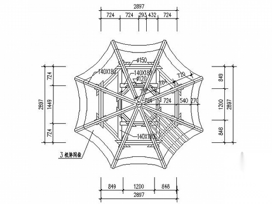 [仿古建]八柱重檐八角凉亭及曲桥组合施工图施工图下载【ID:160733198】