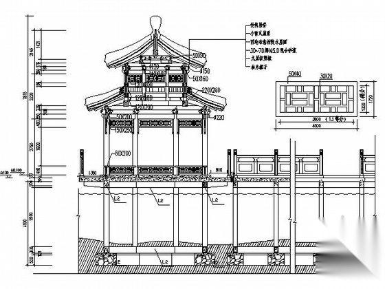 [仿古建]八柱重檐八角凉亭及曲桥组合施工图施工图下载【ID:160733198】