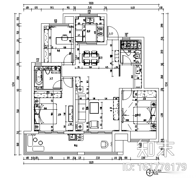 混搭风格天然材料三居室住宅设计施工图（附效果图）cad施工图下载【ID:161778179】