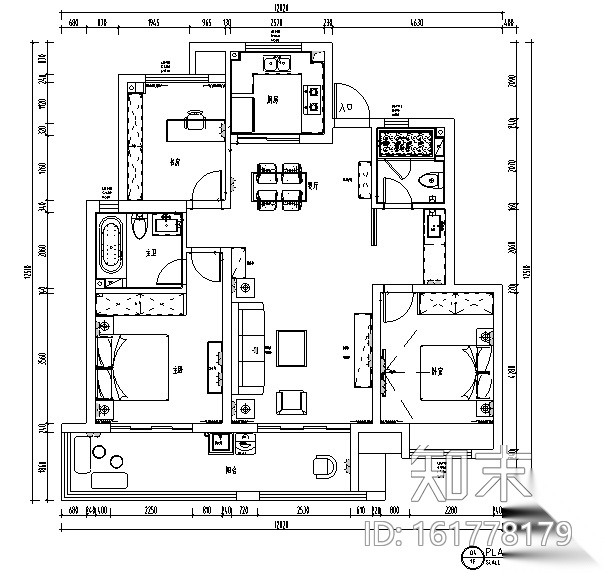 混搭风格天然材料三居室住宅设计施工图（附效果图）cad施工图下载【ID:161778179】