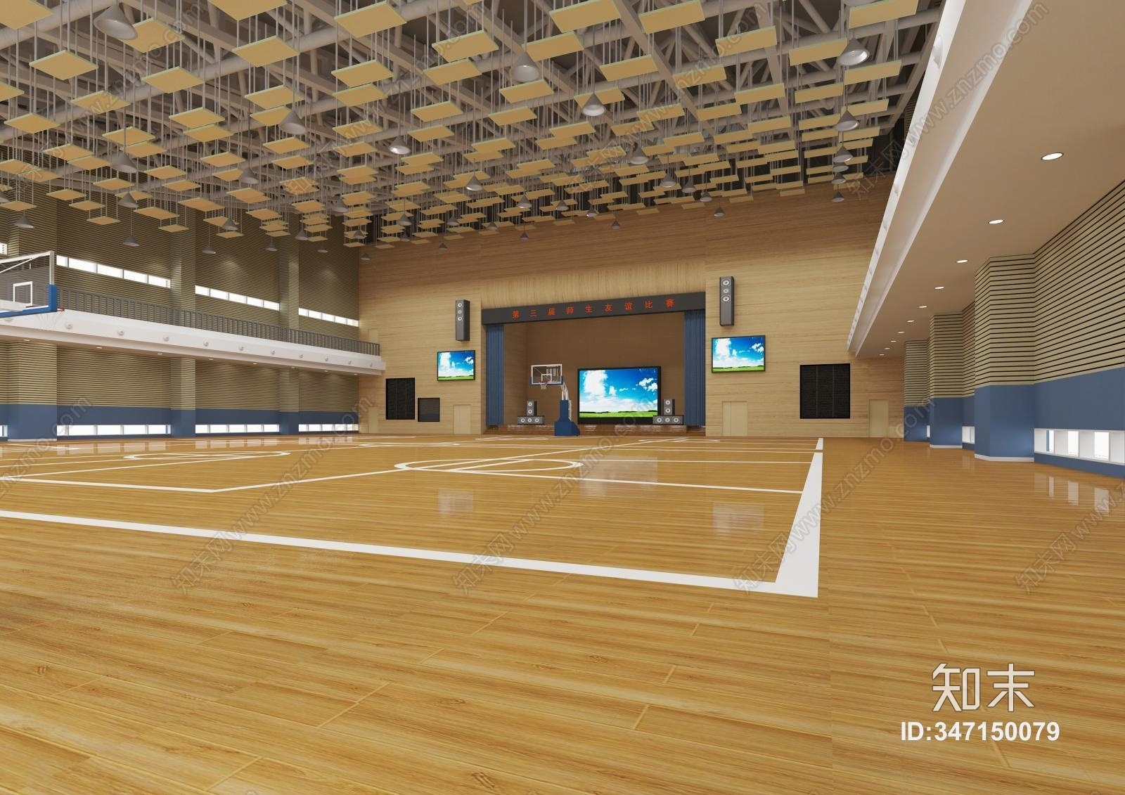 现代室内篮球馆3D模型下载【ID:347150079】
