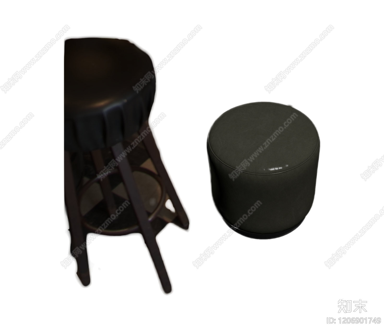 深色皮质脚凳3D模型下载【ID:1206901749】