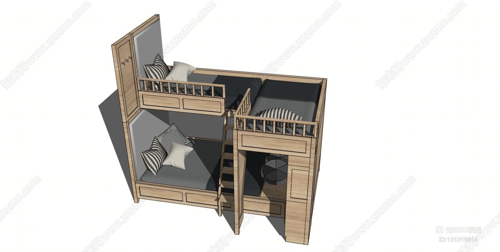 北欧风格儿童高低床SU模型下载【ID:151018814】