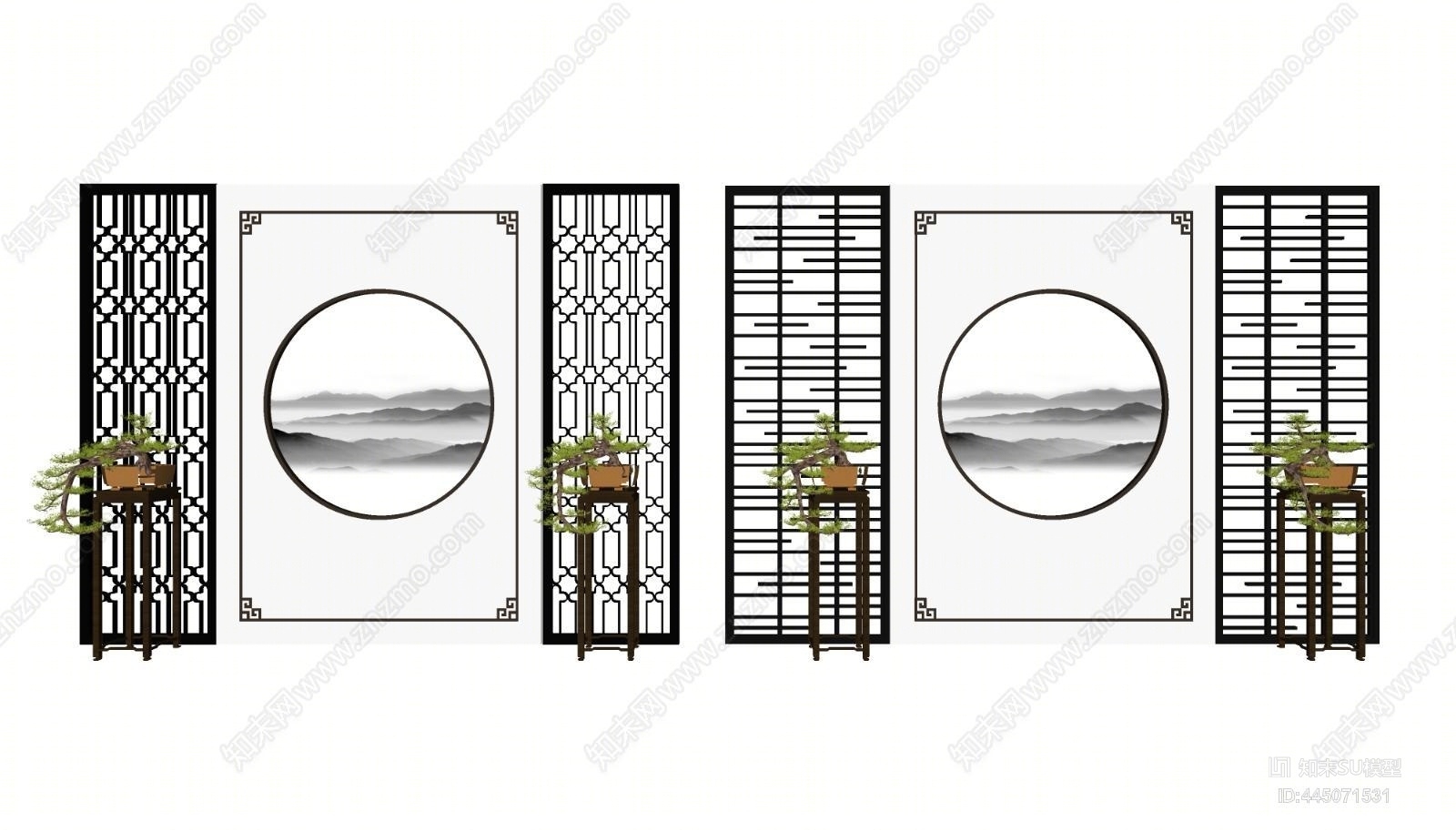 新中式隔断SU模型草图