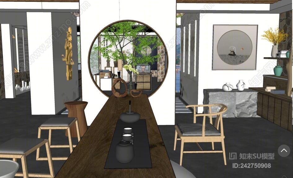 中式风格展厅SU模型下载【ID:242750908】
