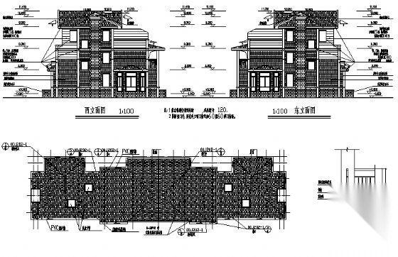 某三层联排别墅建筑施工图施工图下载【ID:149918181】