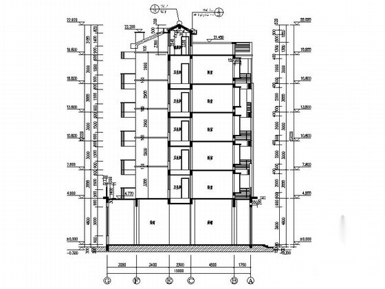[孝感]某县花园住宅七层商住楼建筑施工图cad施工图下载【ID:167211133】