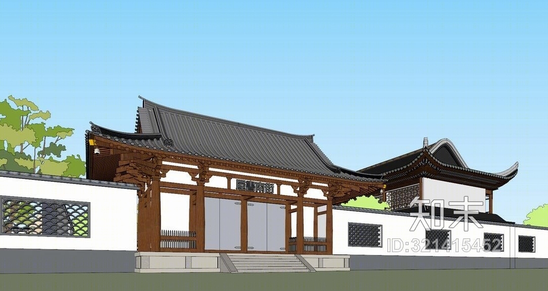 仿古街南书屋SU模型下载【ID:321415452】
