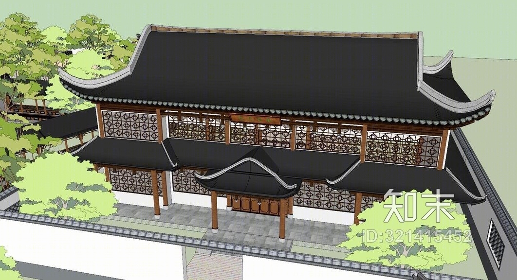 仿古街南书屋SU模型下载【ID:321415452】
