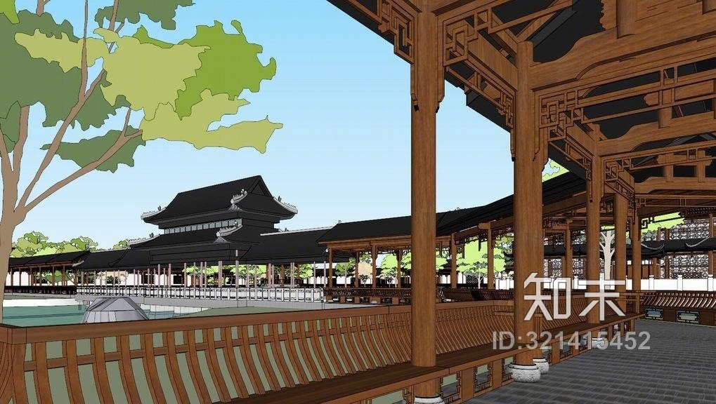 仿古街南书屋SU模型下载【ID:321415452】