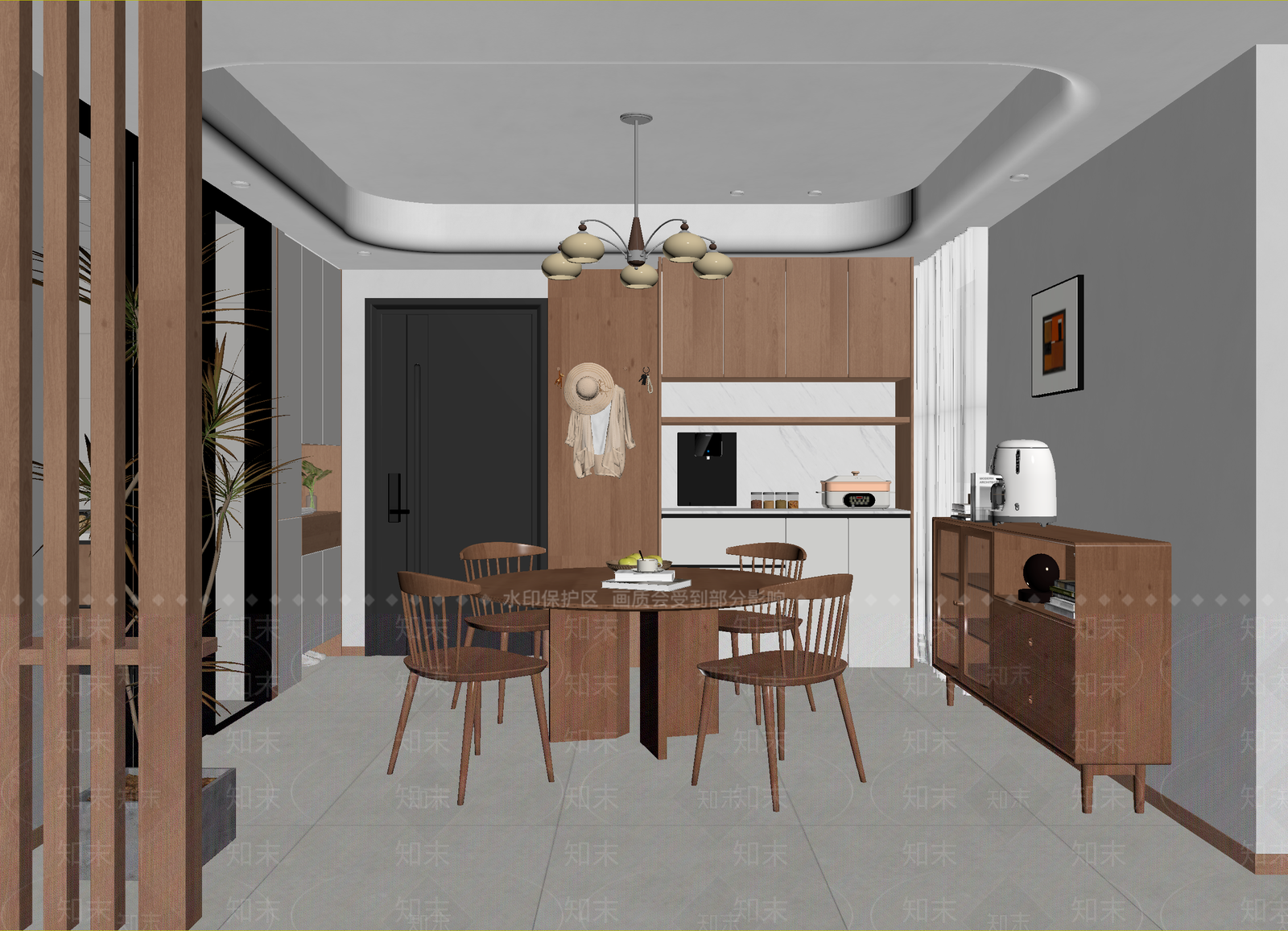 原木家居餐厅3D模型下载【ID:1214684147】