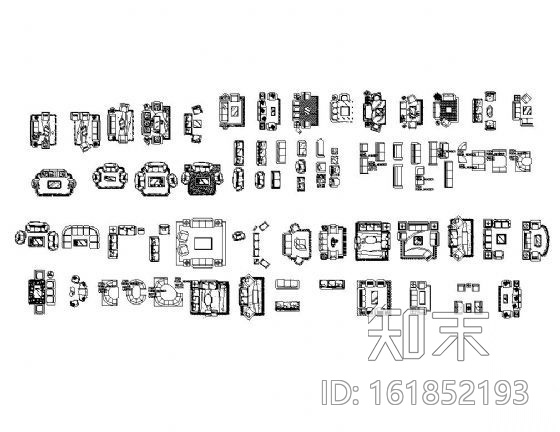 组合沙发平面图块集cad施工图下载【ID:161852193】