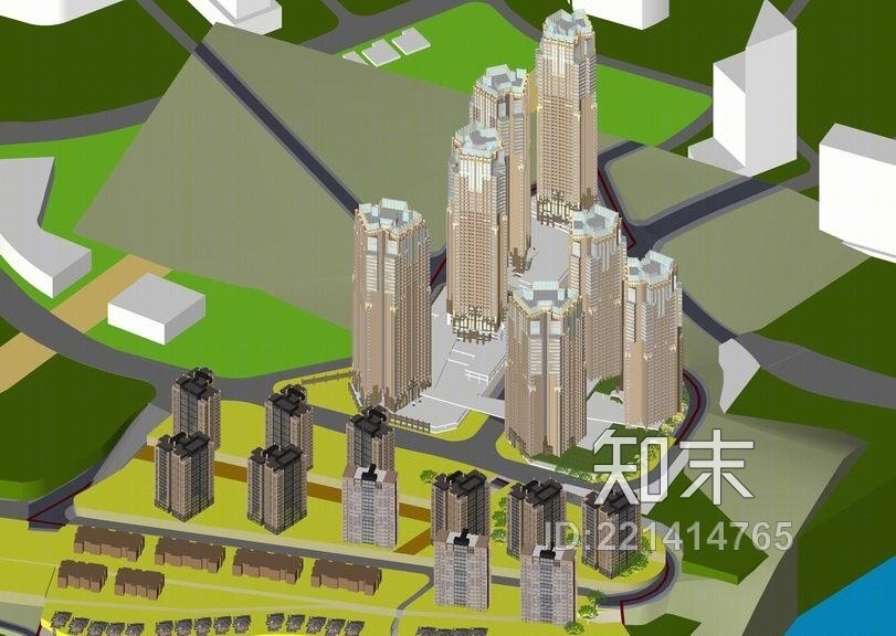 现代高层住宅SU模型下载【ID:221414765】