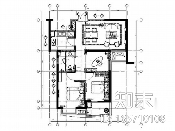 [郑州]温馨现代风格三居室样板房装修图（含效果）cad施工图下载【ID:165710108】