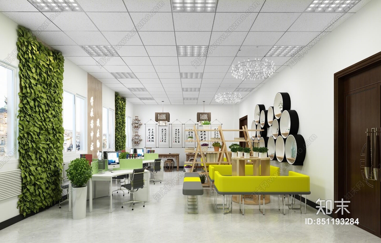 新中式现代图书馆3D模型下载【ID:851193284】