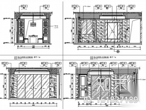 [广州]高层洋房典雅新中式风格三居室样板间装修施工图（...cad施工图下载【ID:161827189】