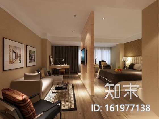 商务酒店时尚套房室内装修图（含效果）cad施工图下载【ID:161977138】