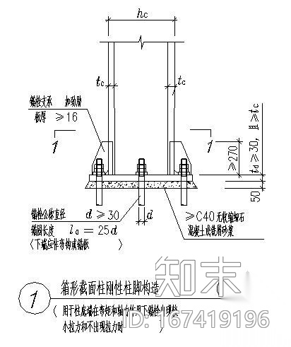 箱形截面柱刚性柱脚节点构造详图cad施工图下载【ID:167419196】