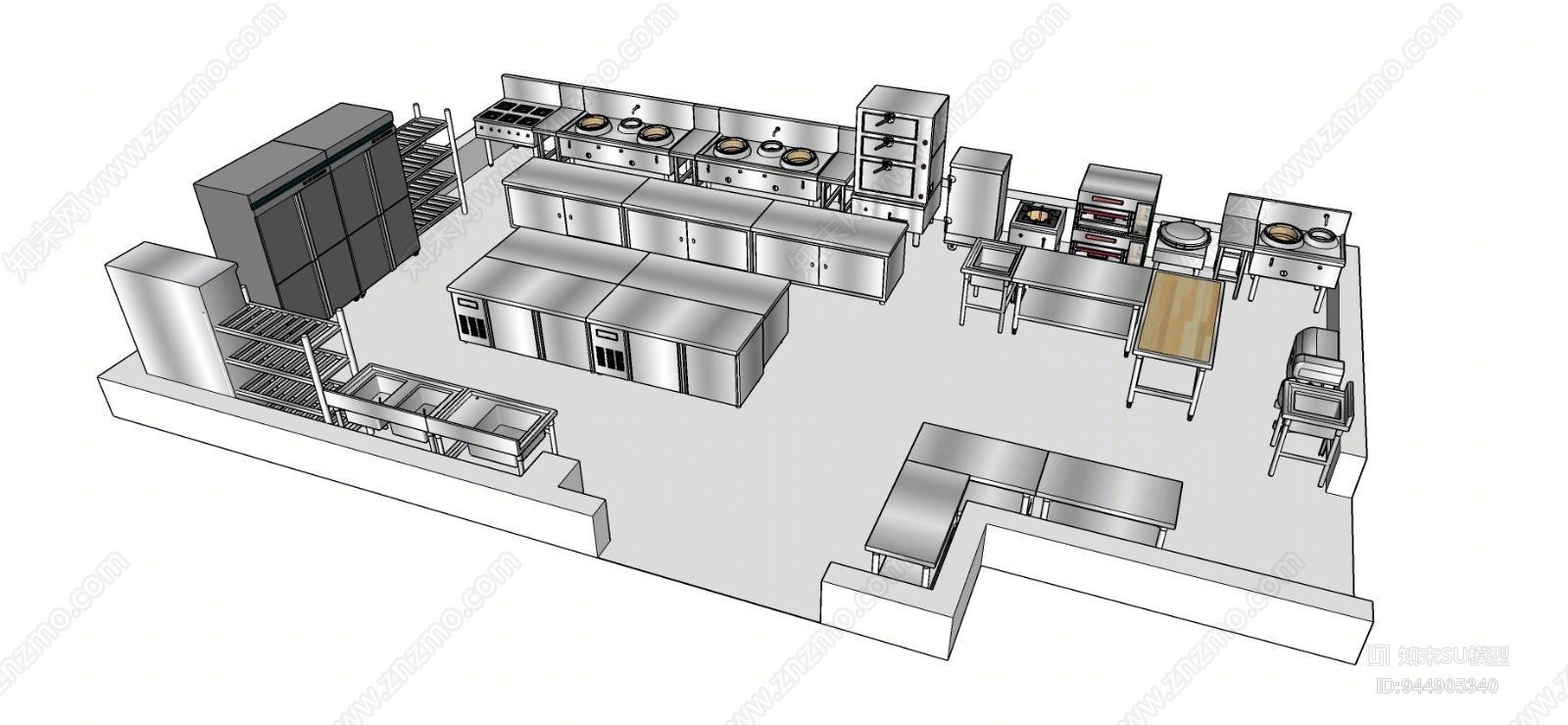 工业中餐厅厨房SU模型下载【ID:944905340】