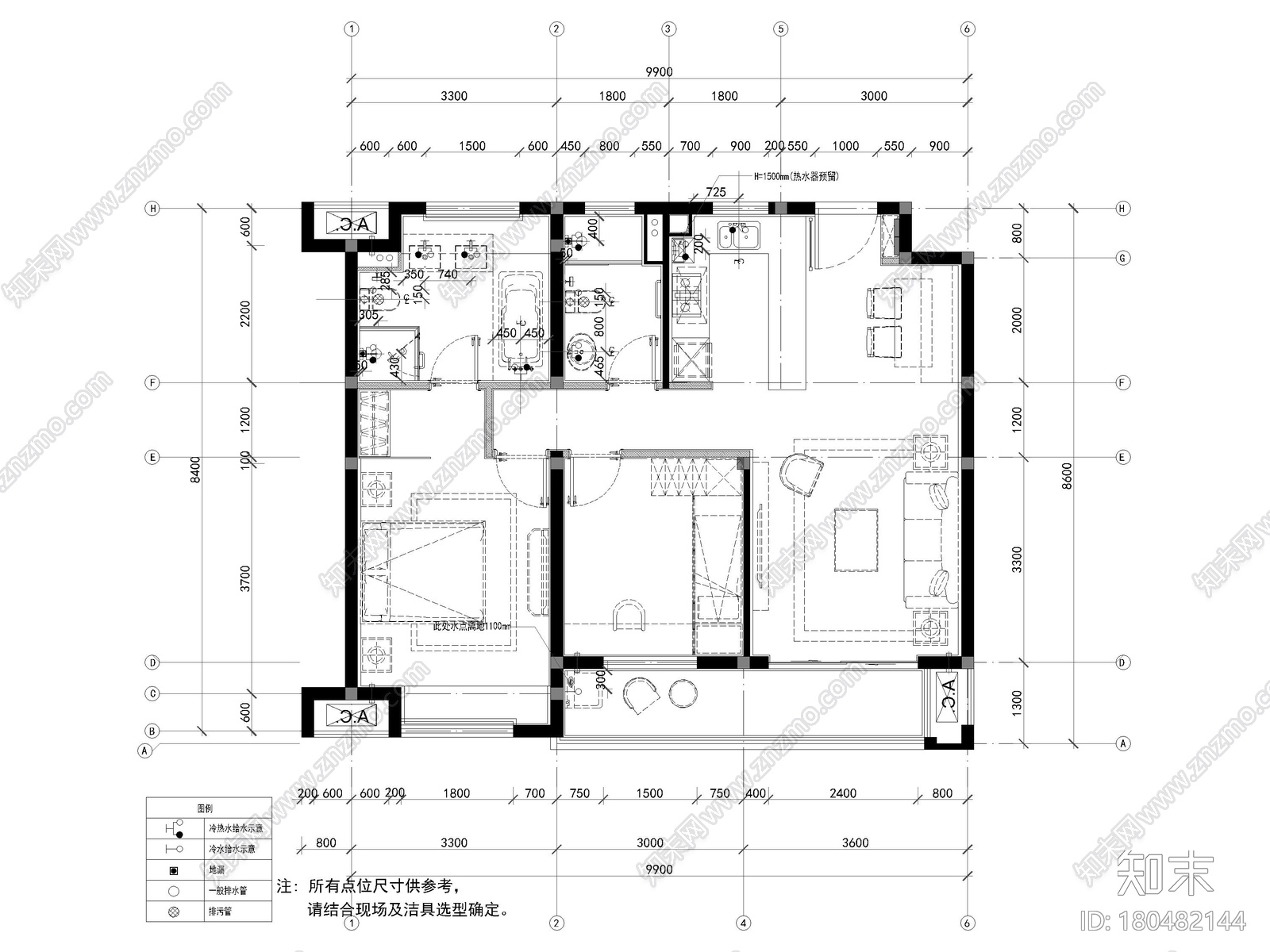 [苏州]鲁能79㎡三居家装样板间​装修施工图施工图下载【ID:180482144】