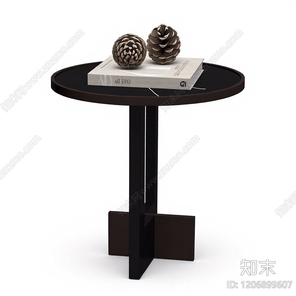 圆形边桌带装饰品3D模型下载【ID:1206899607】
