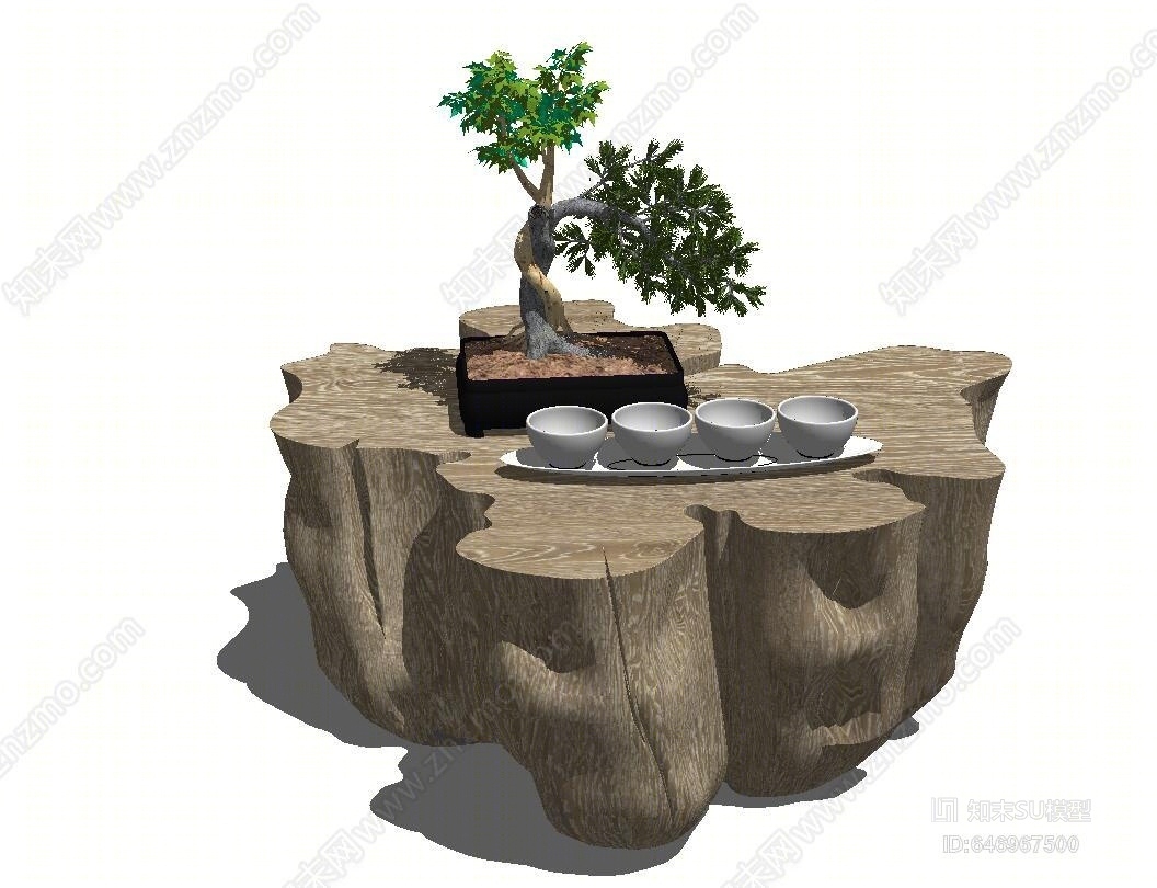新中式根雕茶几SU模型下载【ID:646967500】