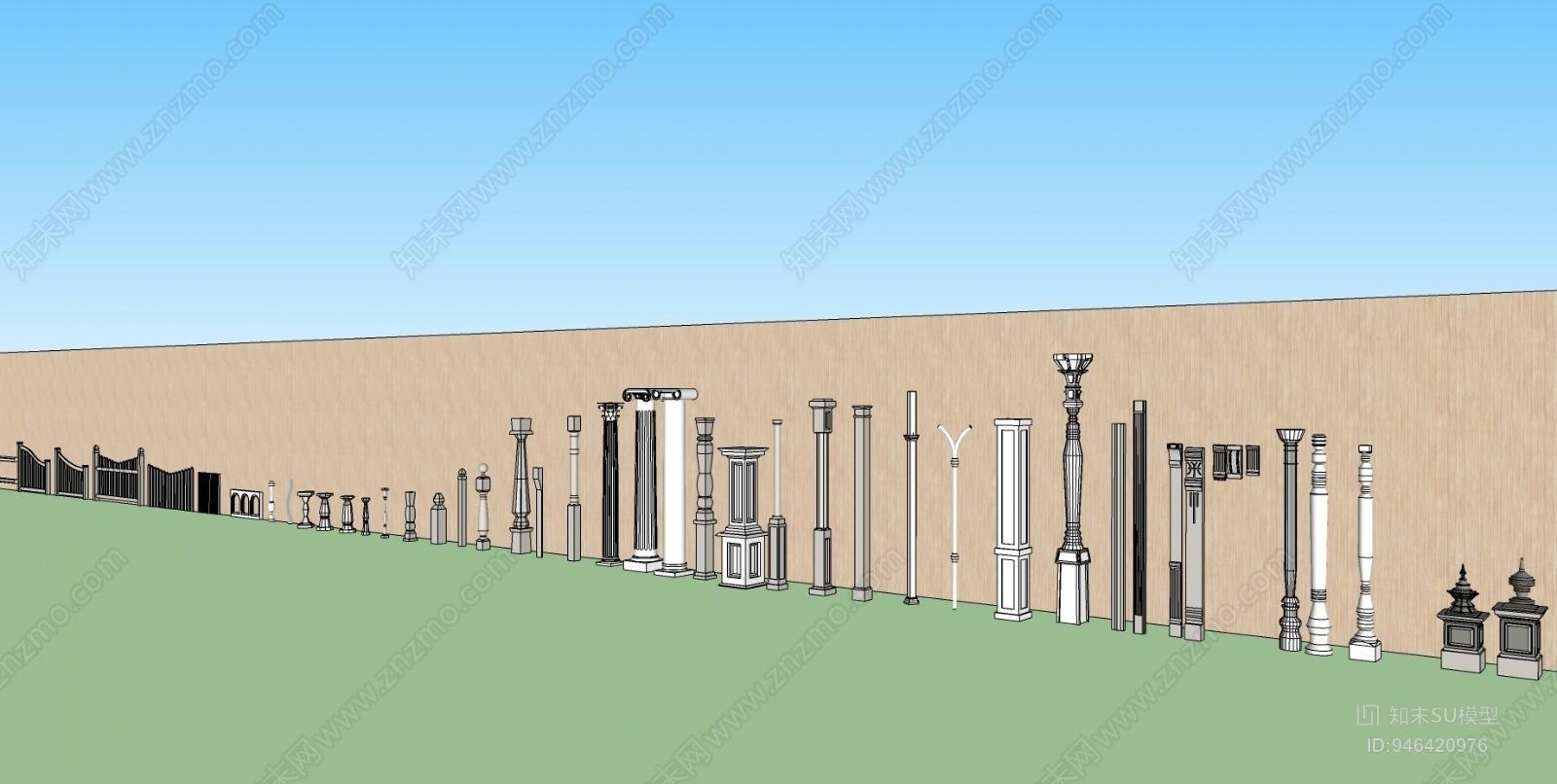 欧式罗马柱SU模型下载【ID:946420976】