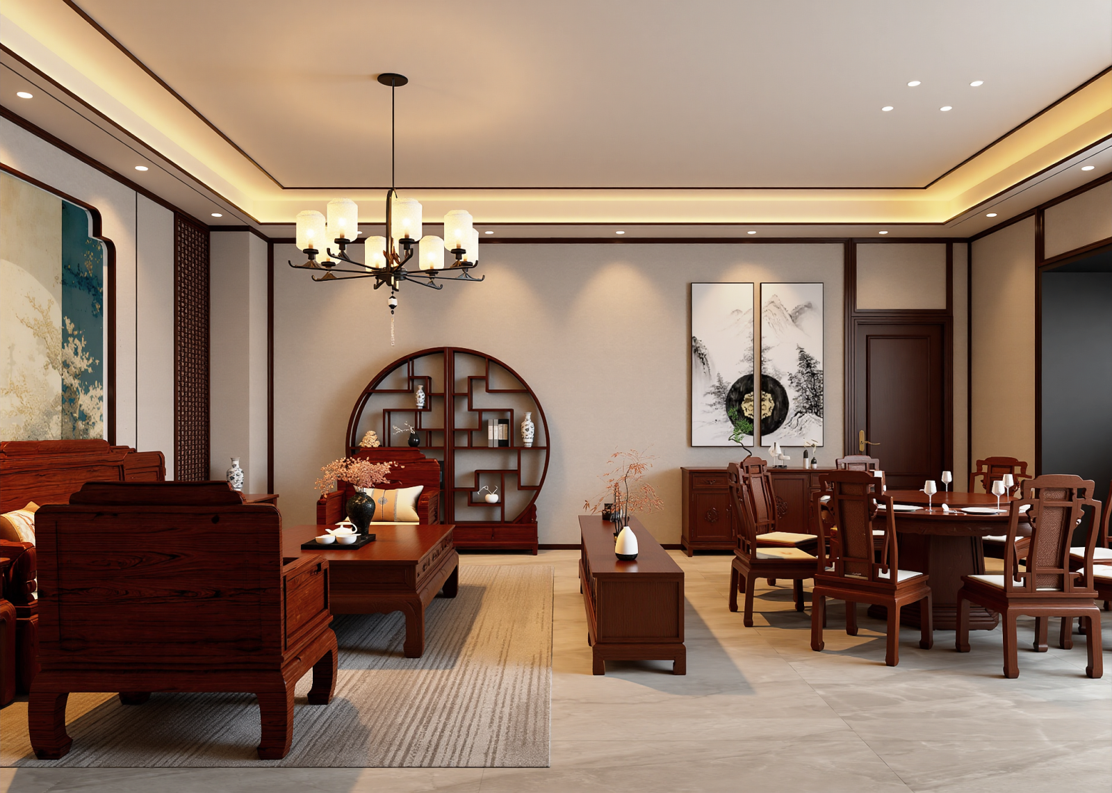 新中式酒店餐厅3D模型下载【ID:1215191432】