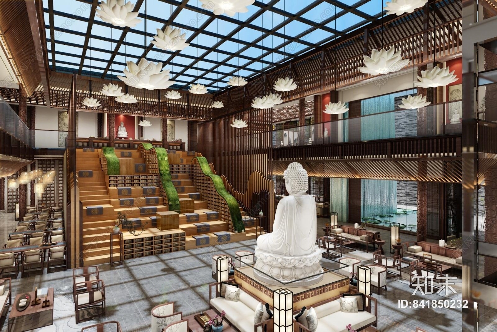 中式图书馆大厅3D模型下载【ID:841850232】