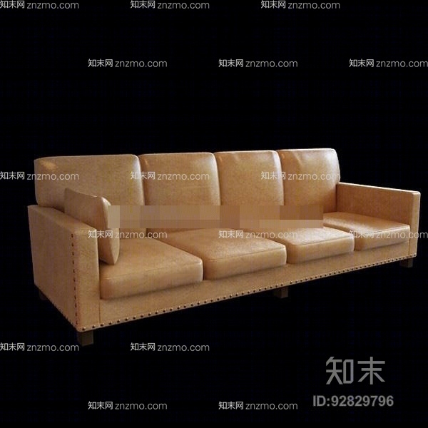 现代棕色皮质多人沙发3D模型下载【ID:92829796】