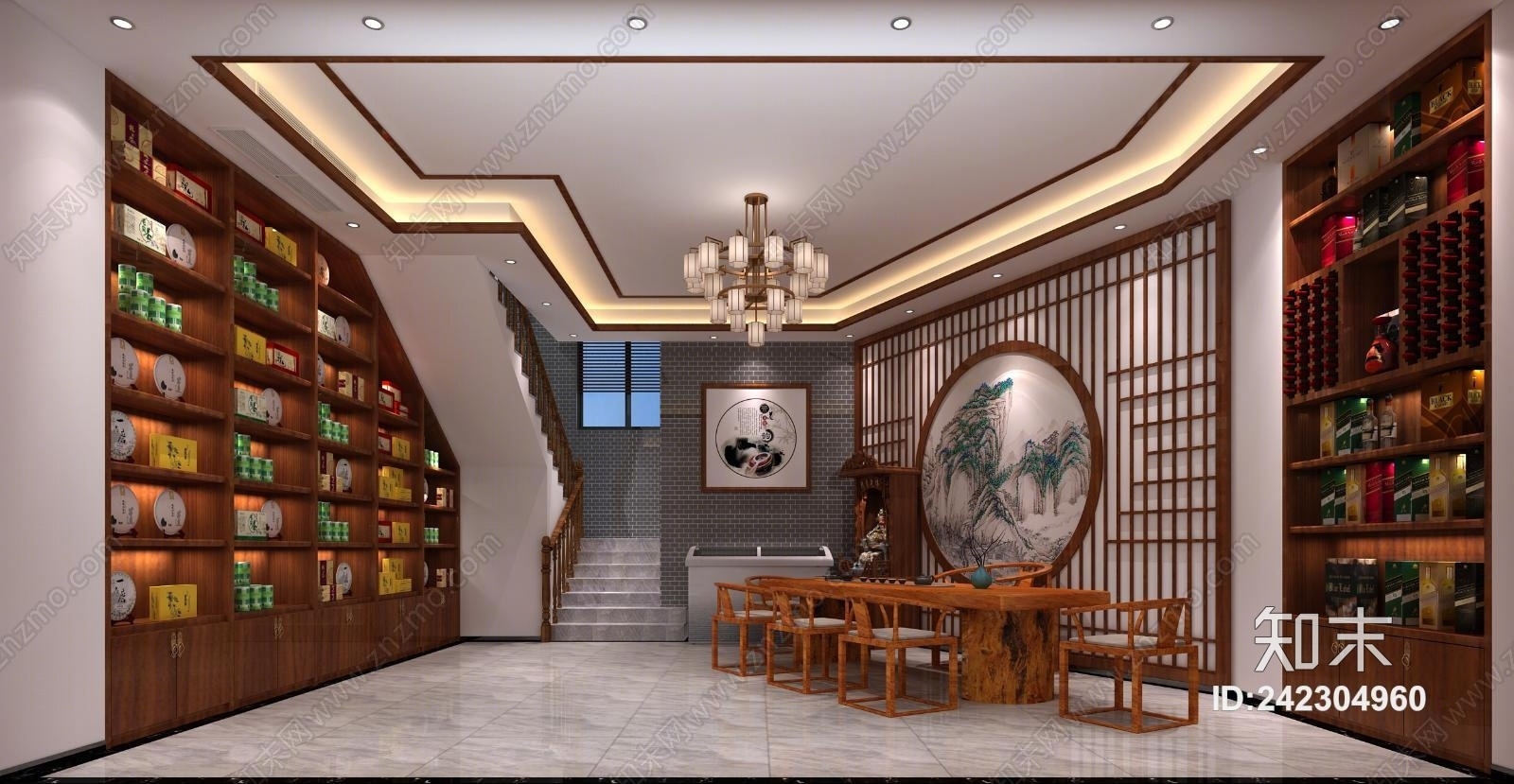 新中式茶叶店3D模型下载【ID:242304960】