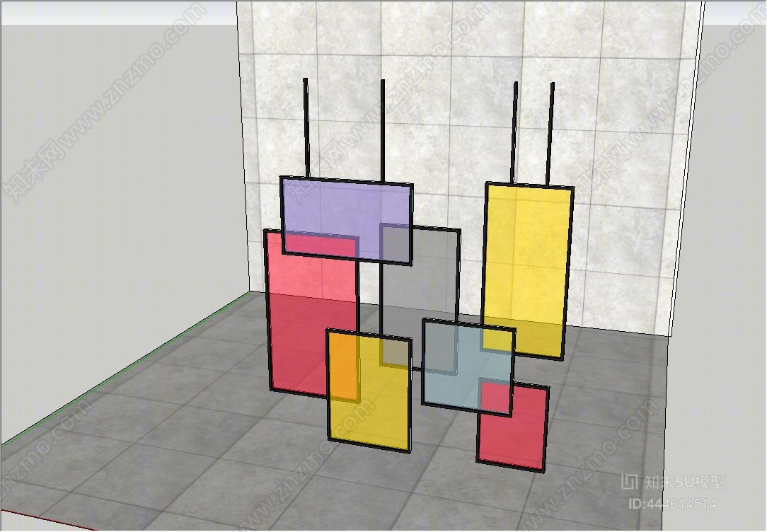 现代艺术铁艺玻璃隔断SU模型下载【ID:444614514】