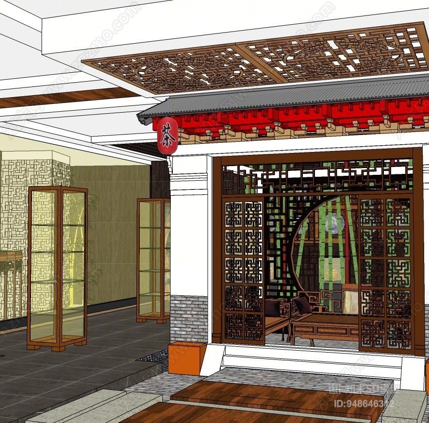 中式风格茶室SU模型下载【ID:948646312】