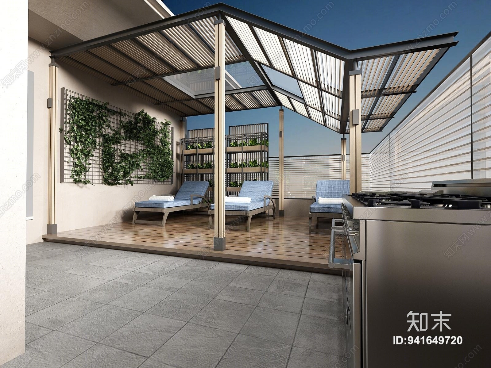 现代室外花园露台3D模型下载【ID:941649720】