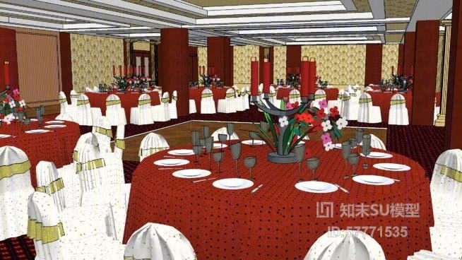 酒店宴会厅SU模型下载【ID:57771535】