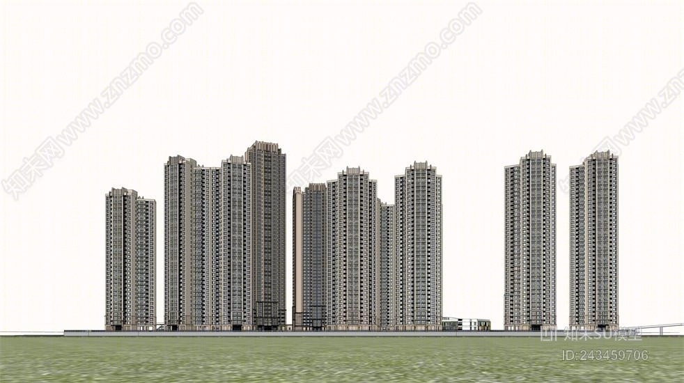新古典高层住宅SU模型下载【ID:243459706】