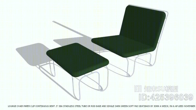椅子休息室和奥斯曼暗绿色坐垫由约翰A维克拉SU模型下载【ID:425396039】