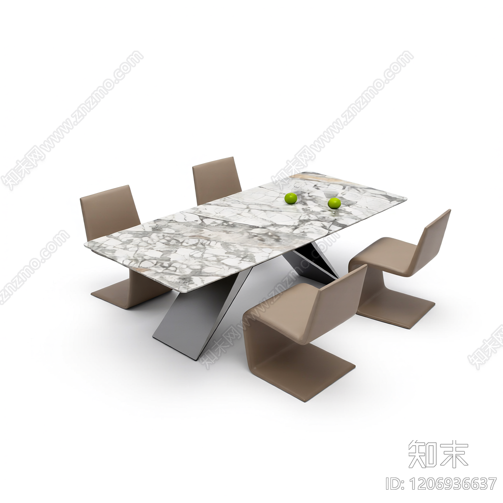 大理石餐桌椅组合3D模型下载【ID:1206936637】
